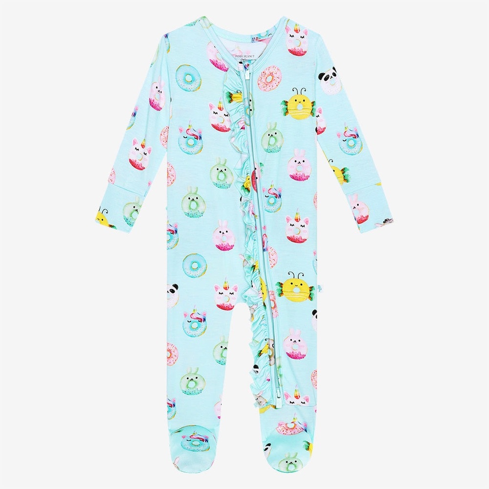 Posh Peanut Ruffled Zipper Footie - Donuts 18-24 months